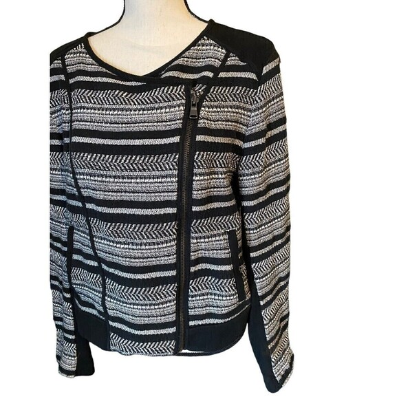 LOU & Grey Womens Large Pattern Play Moto Jacket Zip Front Black White C… - Picture 2 of 8